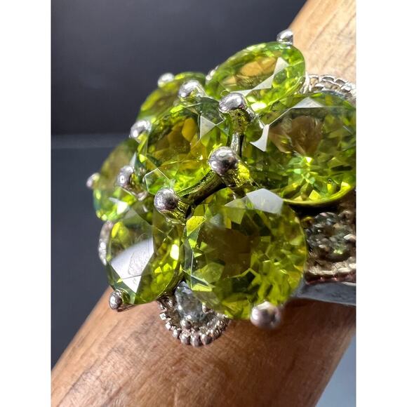 Vintage peridot and aquamarine sterling silver cluster ring size 7 - Picture 10 of 16